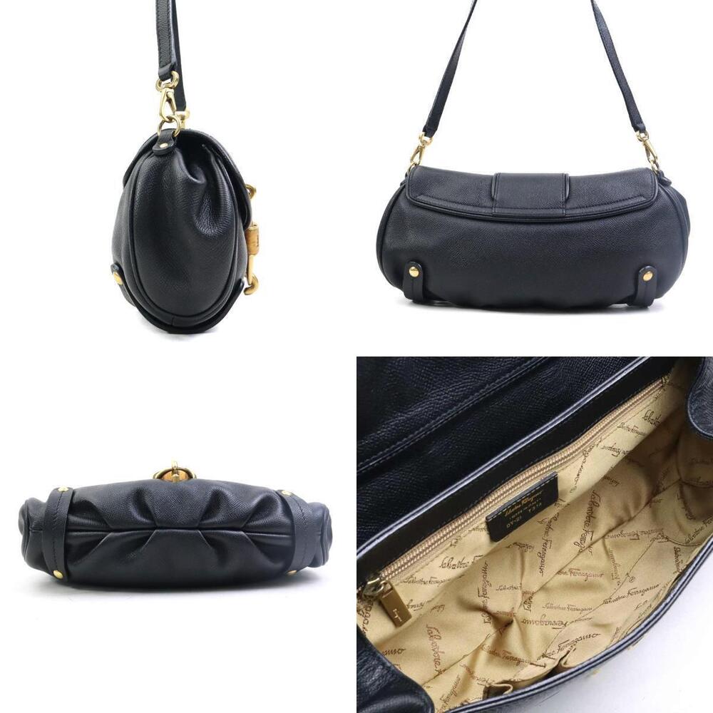Salvatore Ferragamo Shoulder Leather Black Bag Black
